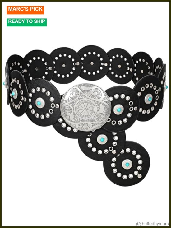 Western PU Leather Wide Concho Belt for Women Cowgirl Cowboy Country main image 5